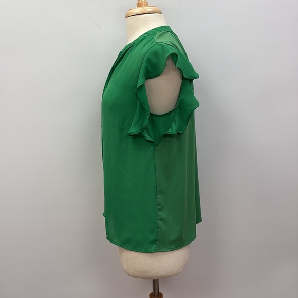 Ann Taylor Keyhole Flutter Sleeve Crepe Blouse Career Kelly Green Small - Picture 6 of 10